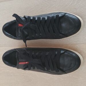 Prada Low Top Soft Black Leather Sneakers with White Sole